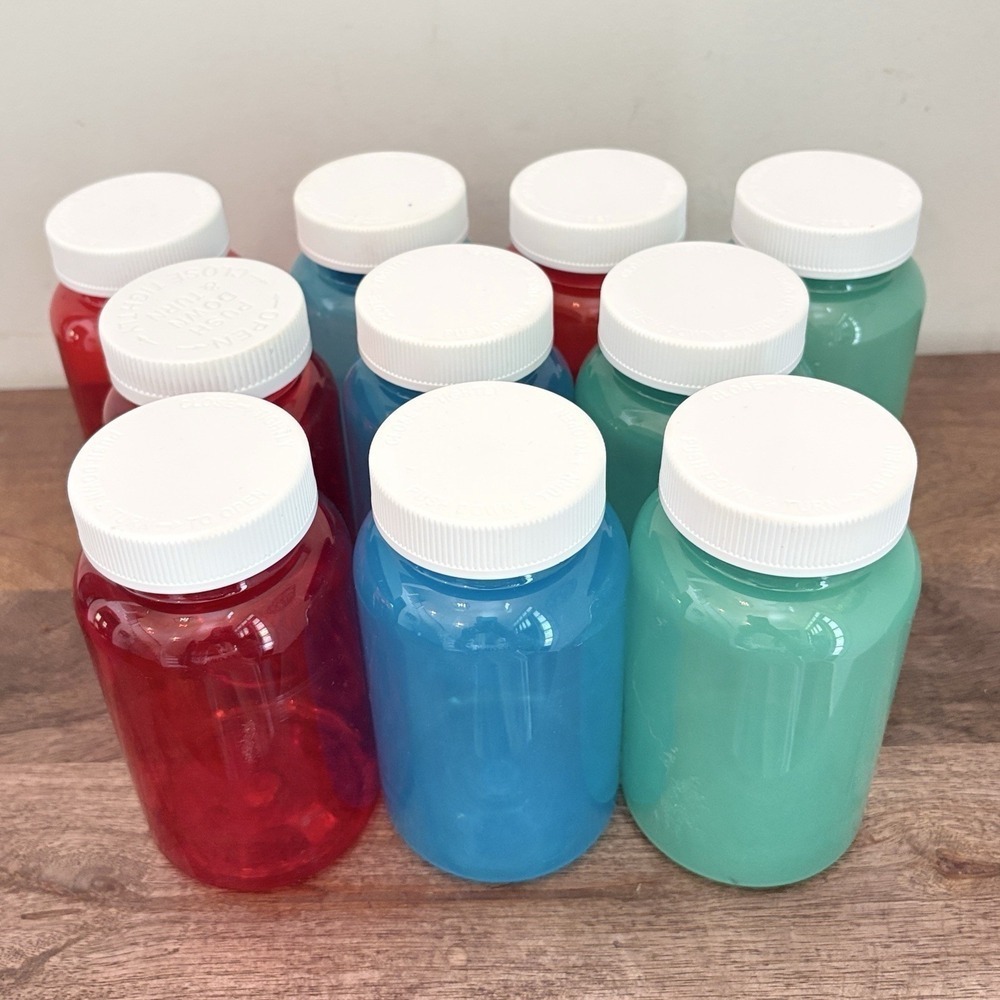 10 Empty Plastic Storage Jars Colorful Vitamin Bottles Craft Container Lot